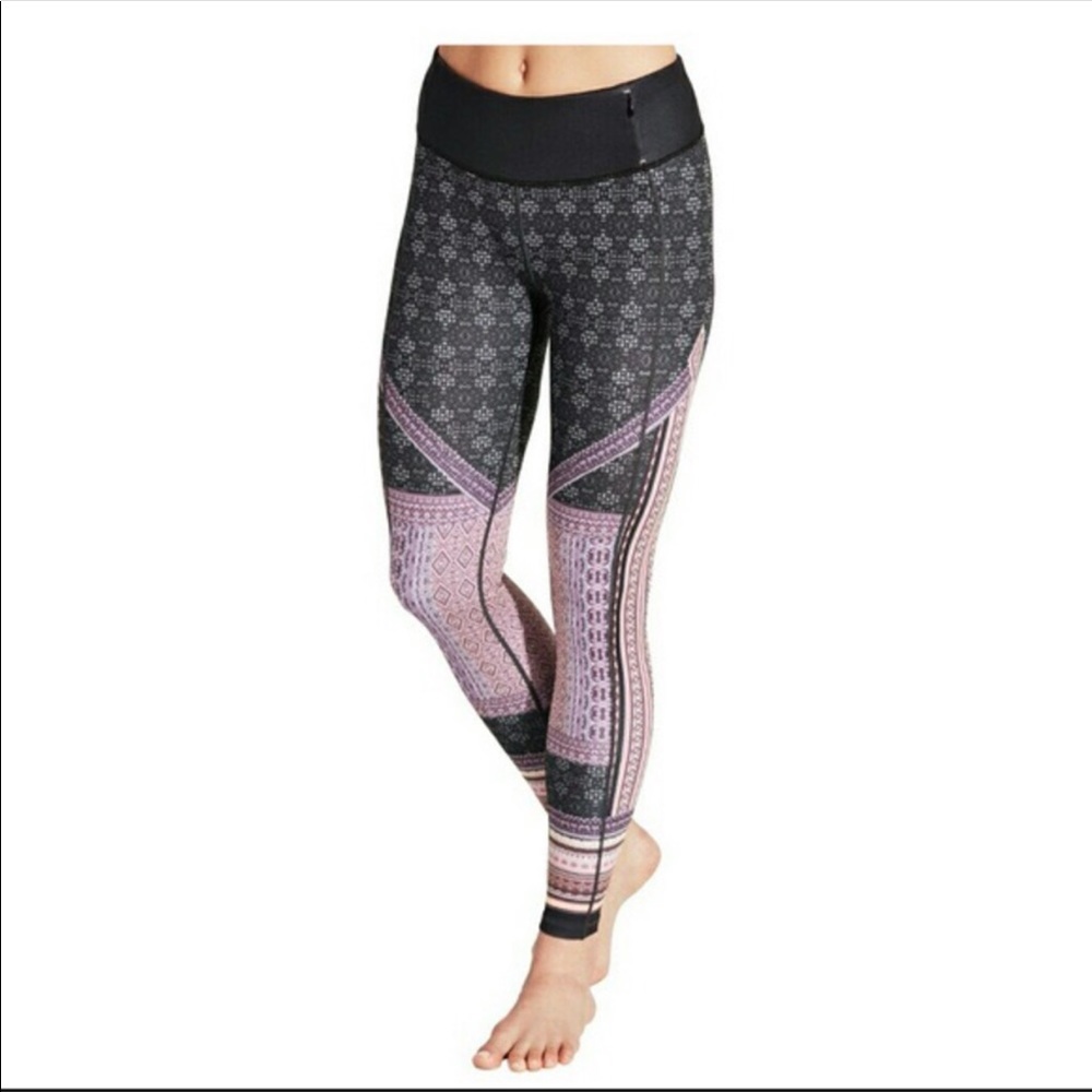 CALIA by Carrie Underwood Black and Light Pink Patterned High-Waist Leggings
